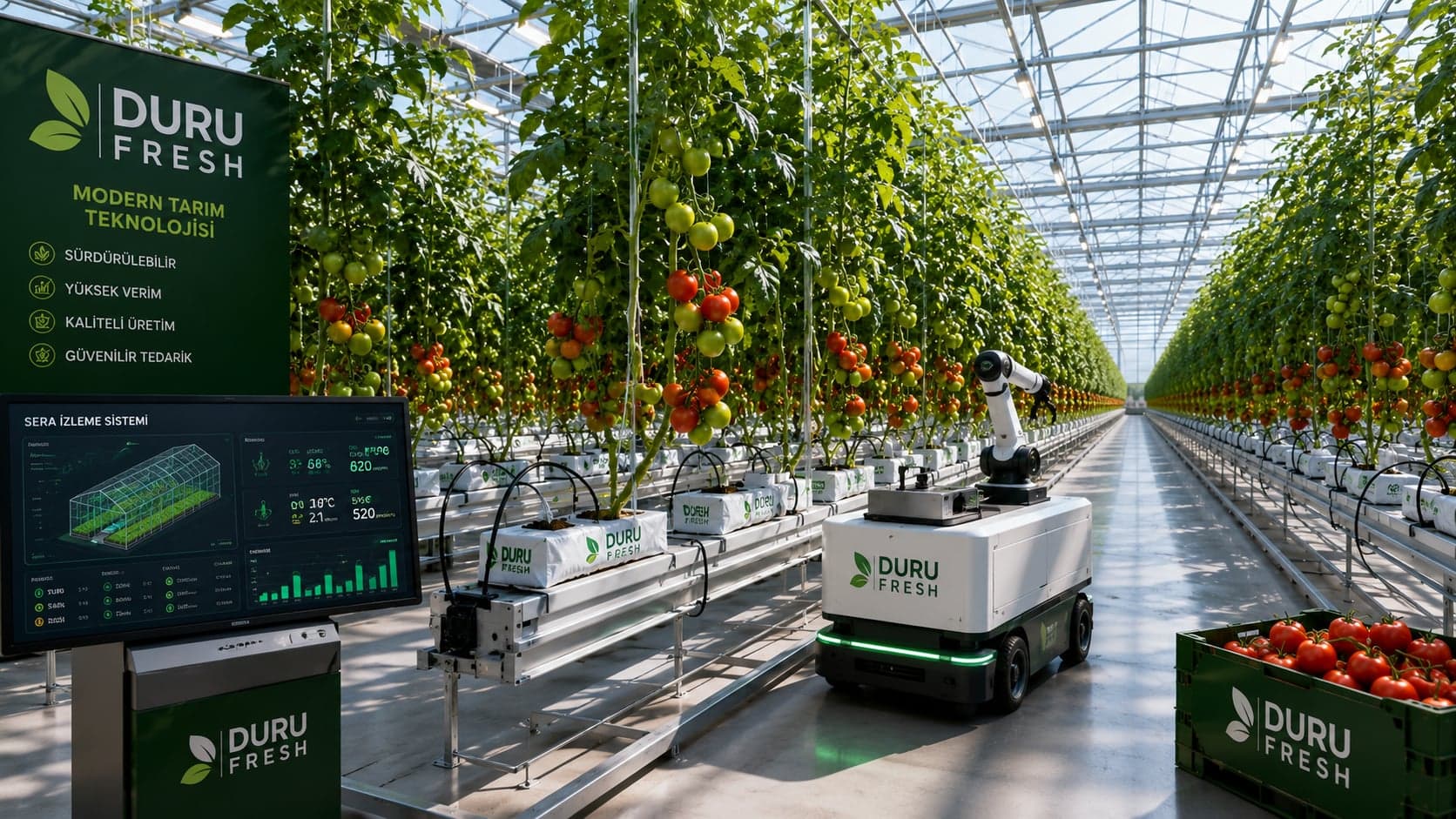 Duru Fresh'in hydroponic sistemlerle donatılmış modern sera tesisi