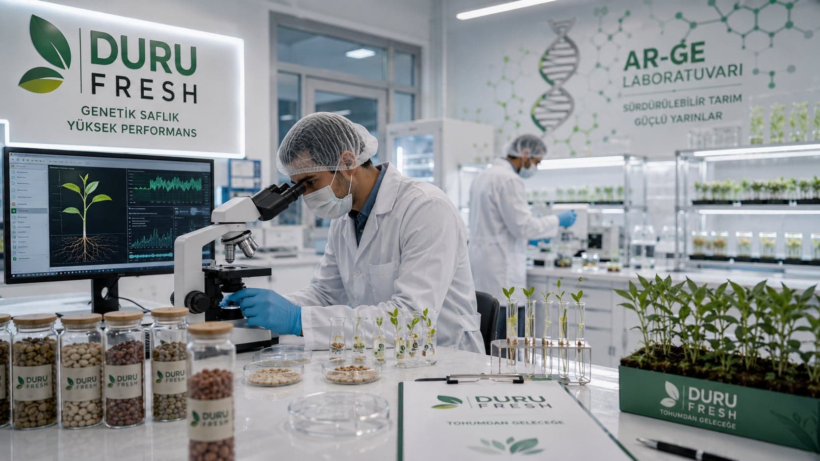 Duru Fresh tohum laboratuvarında genetik saflık ve çimlenme testi yapan uzman