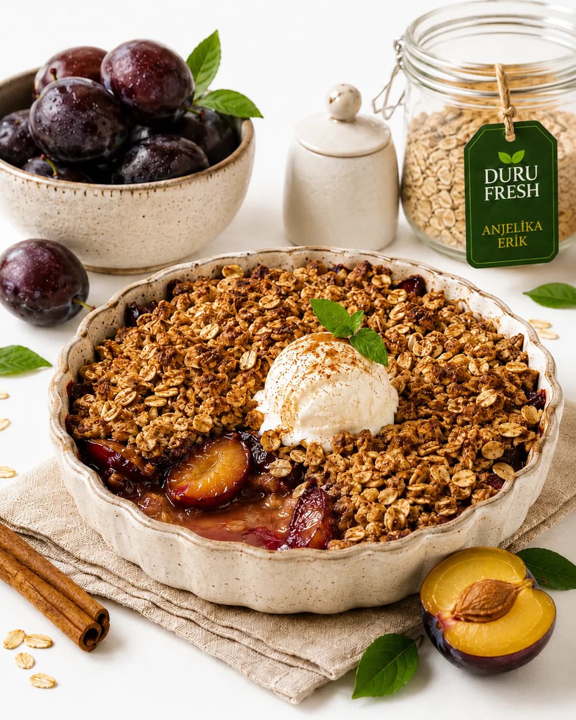 Yulaflı ve Tarçınlı Anjelika Erik Crumble (Kıtır Tatlı)